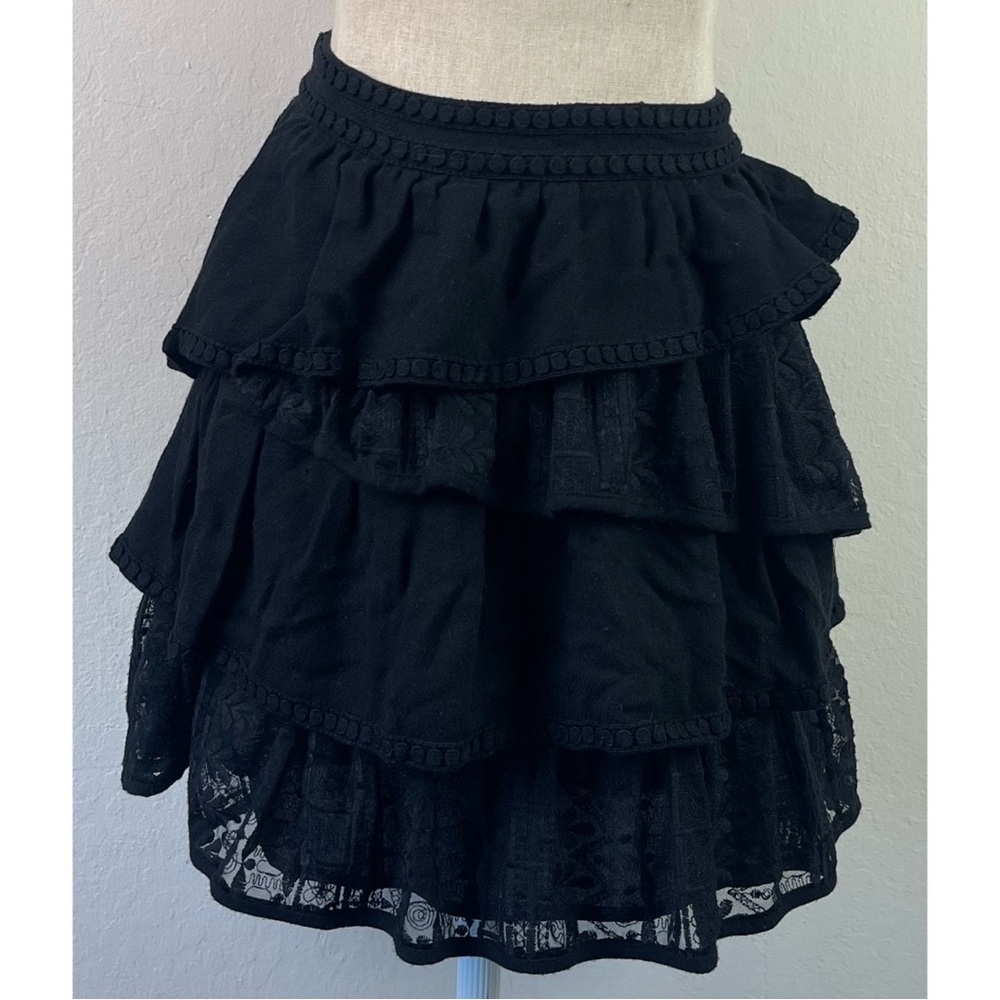 Mango Suit Black Tiered Asymmetrical Lace Mini Skirt